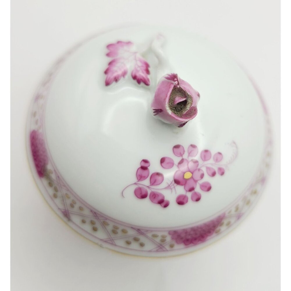 Meissen Indian Flower Pink Sugar Bowl Trinket Dish Pill Box Underside Flaw - Picture 5 of 12